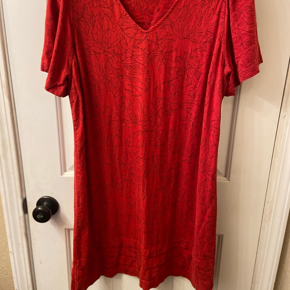 Nicole Miller Red Mini Dress w/Tiered Hem, Linen Blend size Large